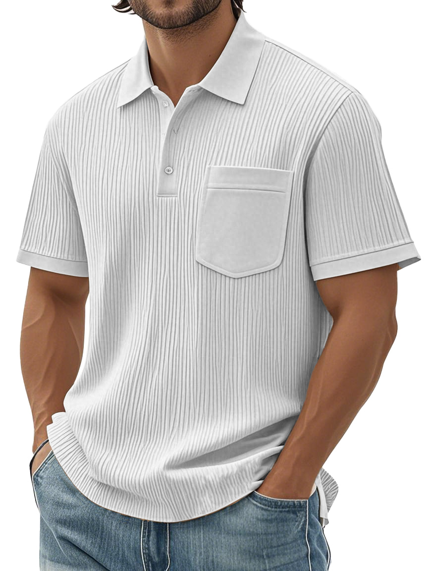 Men's Fashion Casual Textured Fabric Short-sleeved Pocket Polo Shirt
