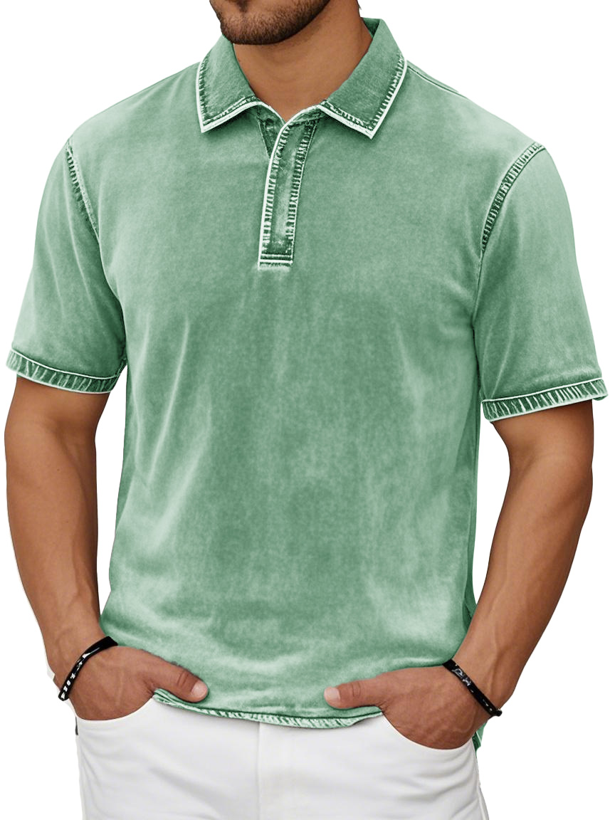 Men's Fashion Casual Retro Distressed Lapel Short-sleeved Polo Shirt