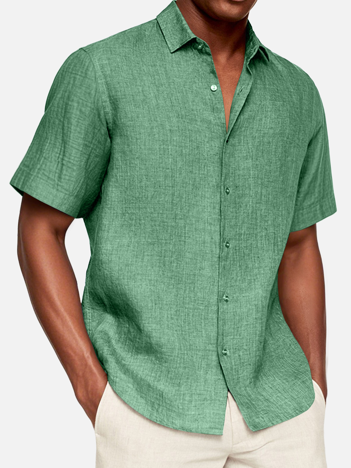 Men's Casual Cotton And Linen Short-sleeved Shirt