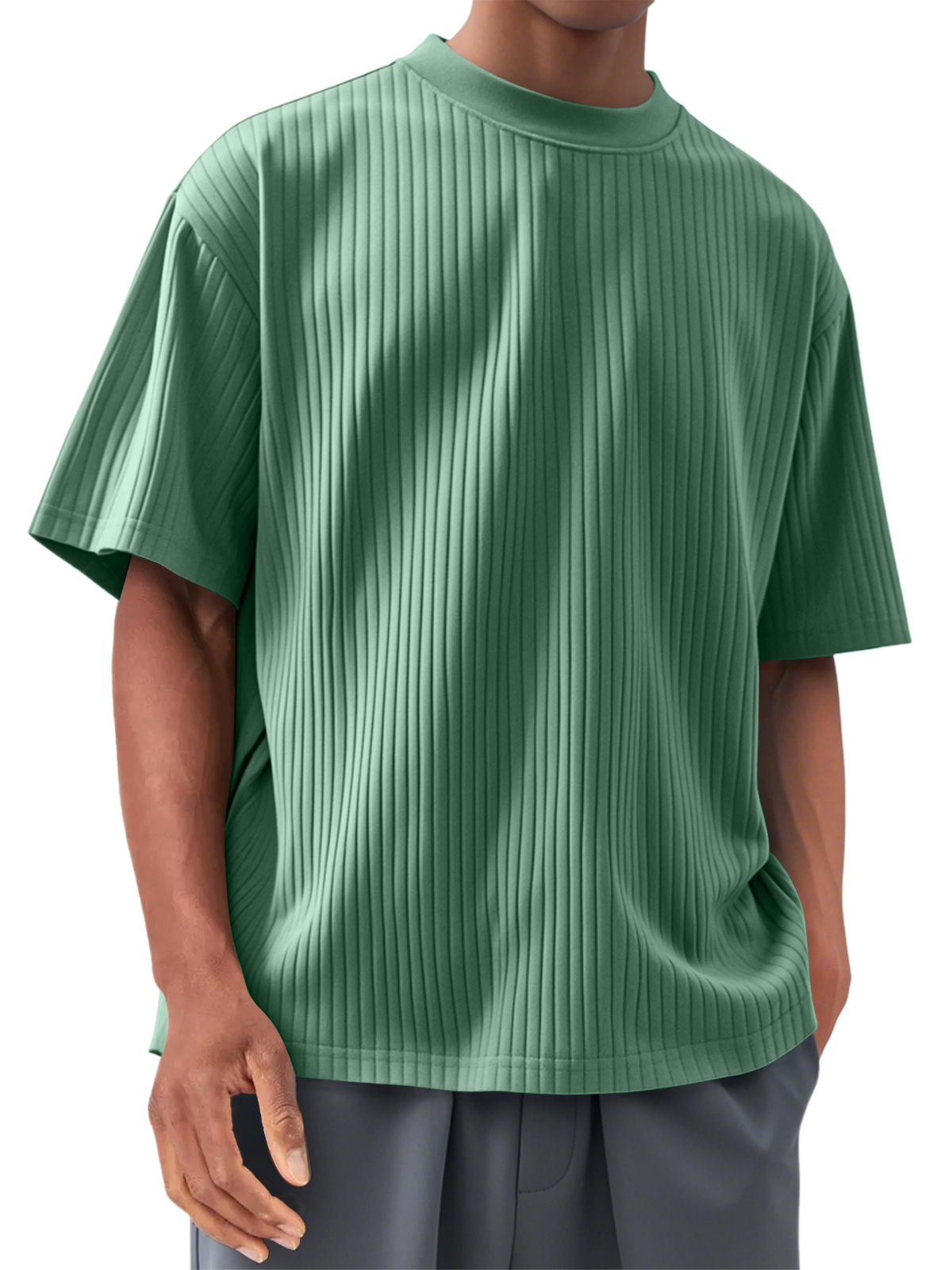 Men's Round Neck Casual Pit Strip Comfortable Short-sleeved T-shirt