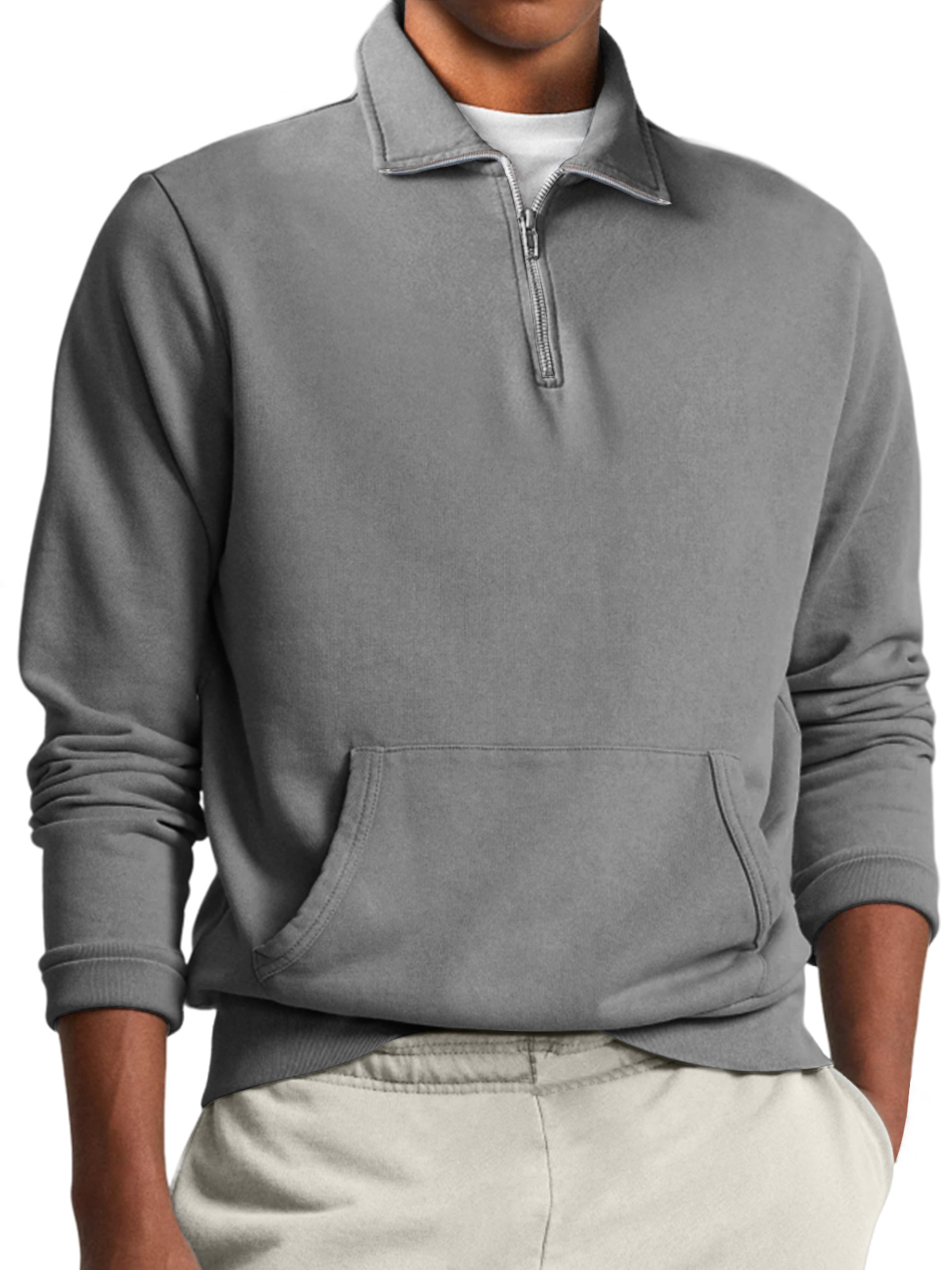 Men's Stand Collar Zipper Casual Loose Solid Color Sweatshirt