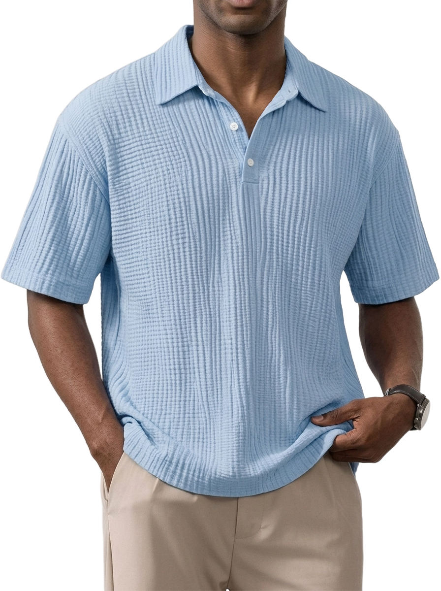 Men's Simple Everyday Loose Fit Textured Short Sleeve Polo Shirt