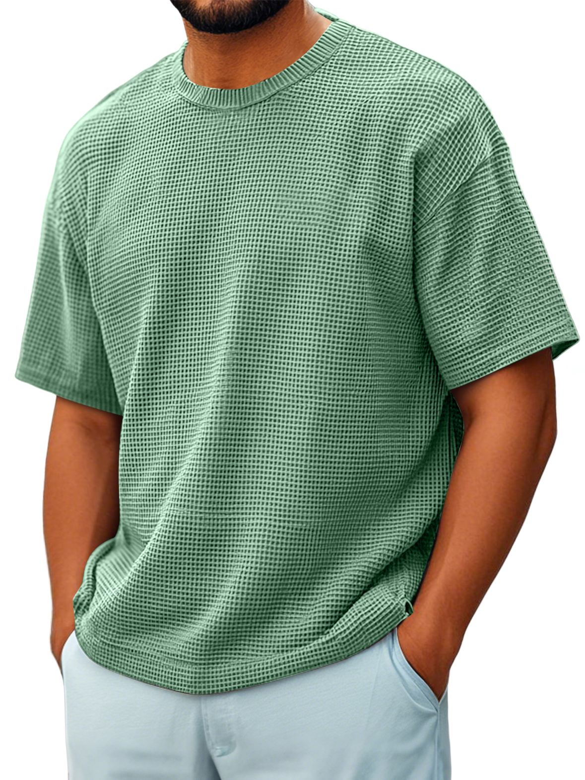 Men's Round Neck Waffle Casual Short-sleeved T-shirt