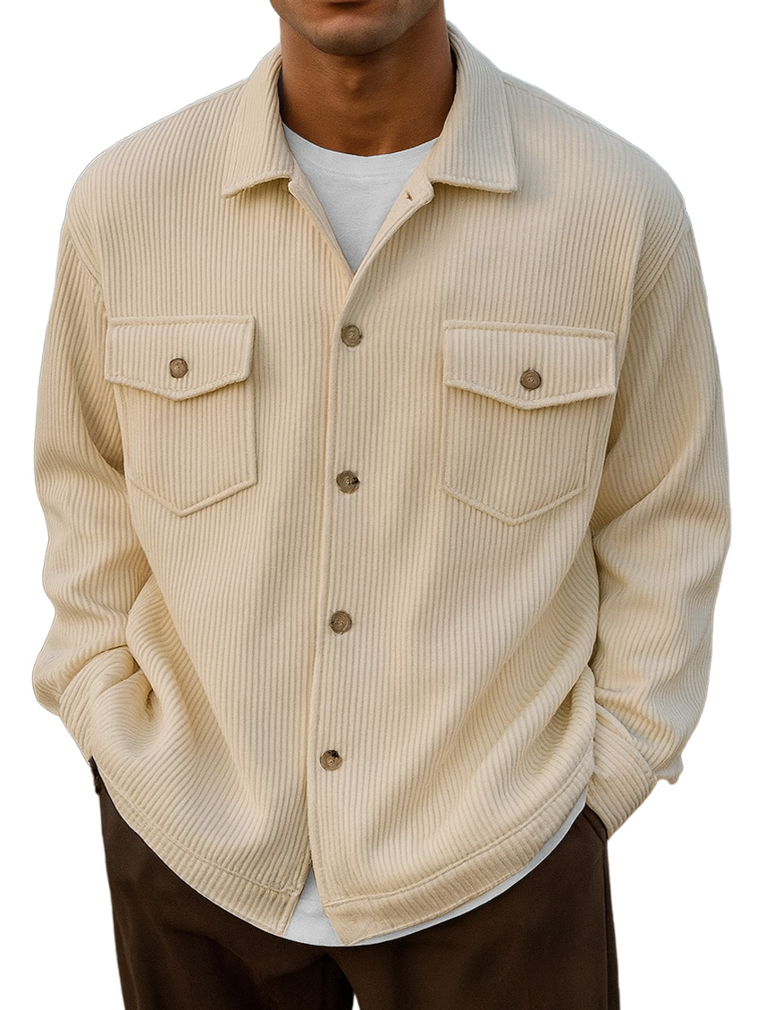 Men's Casual Urban Double Pocket Striped Long-Sleeve Shirt