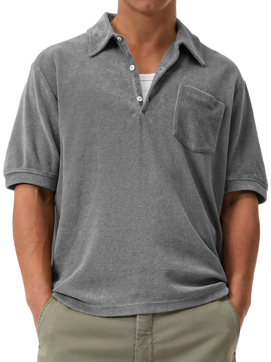 Men's Daily Casual Suede Lapel Button Solid Color Comfortable Short-Sleeved Polo Shirt