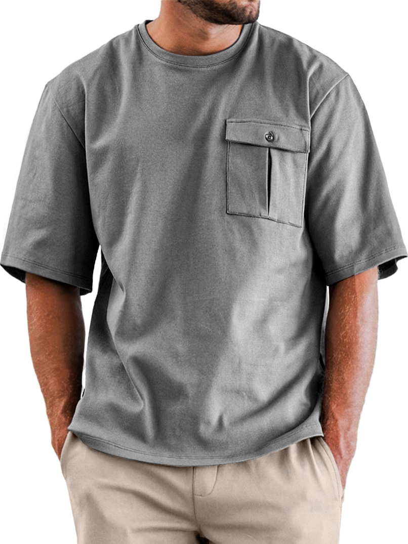Men's Daily Round Neck Pocket Casual Solid Color Short Sleeve T-shirt