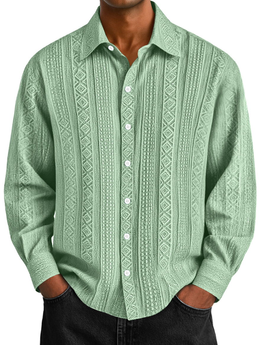 Men's Daily Jacquard Texture Casual Solid Color Long-sleeved Shirt