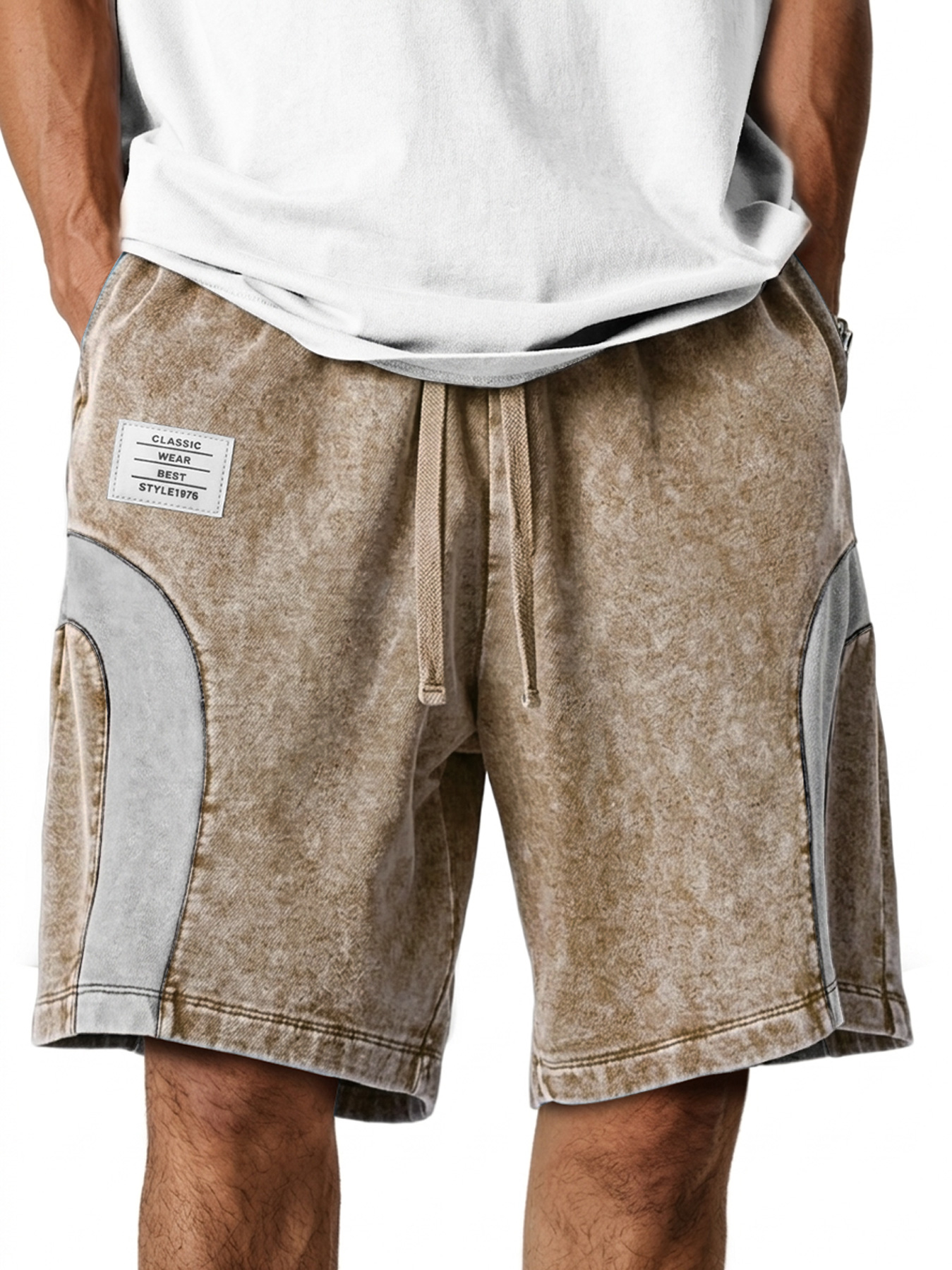 Men's Retro Deconstructed Patchwork Embroidered Logo Casual Comfort Shorts