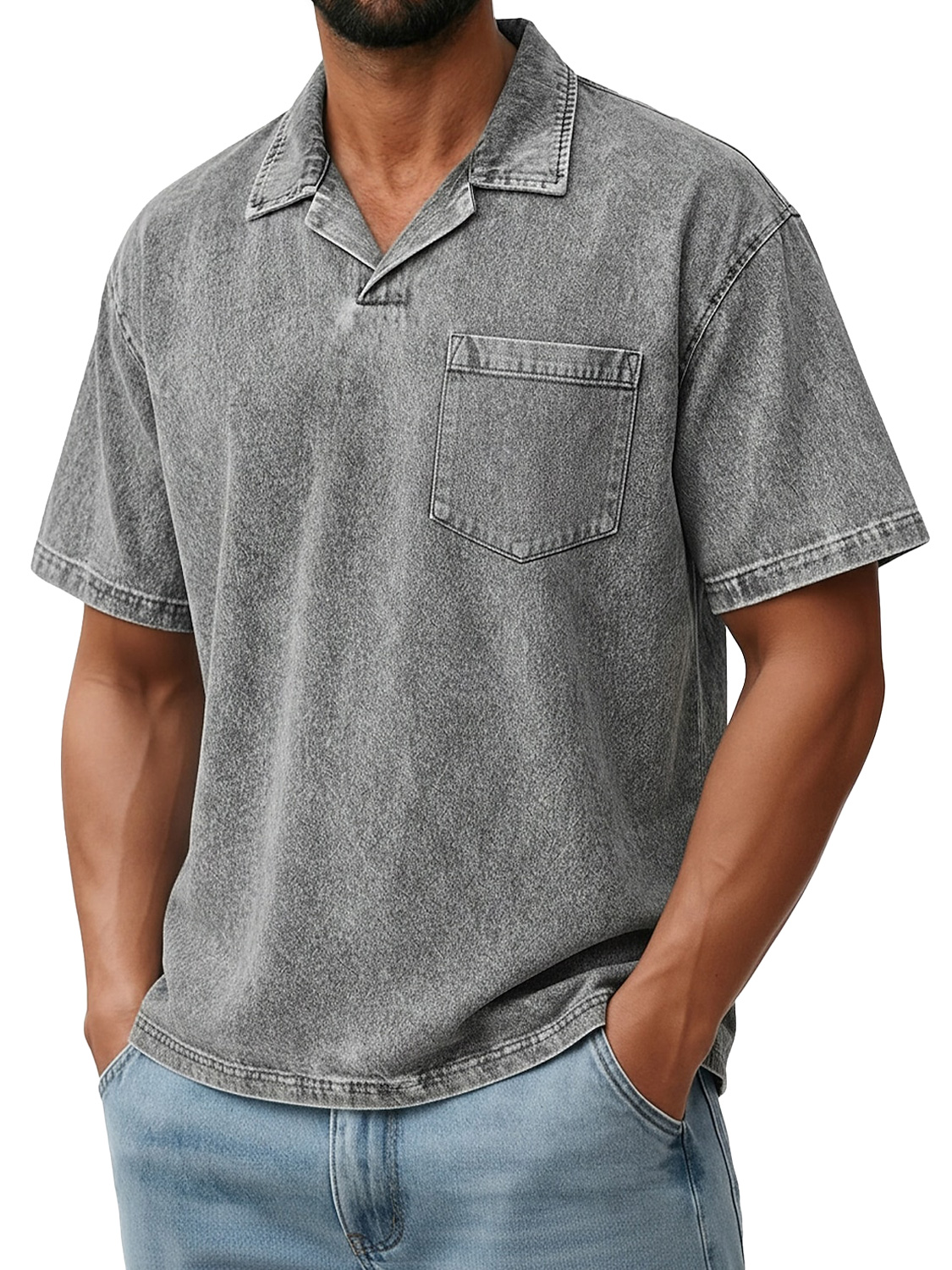 Men's Retro Collared Pocket Casual Short-Sleeve Polo Shirt