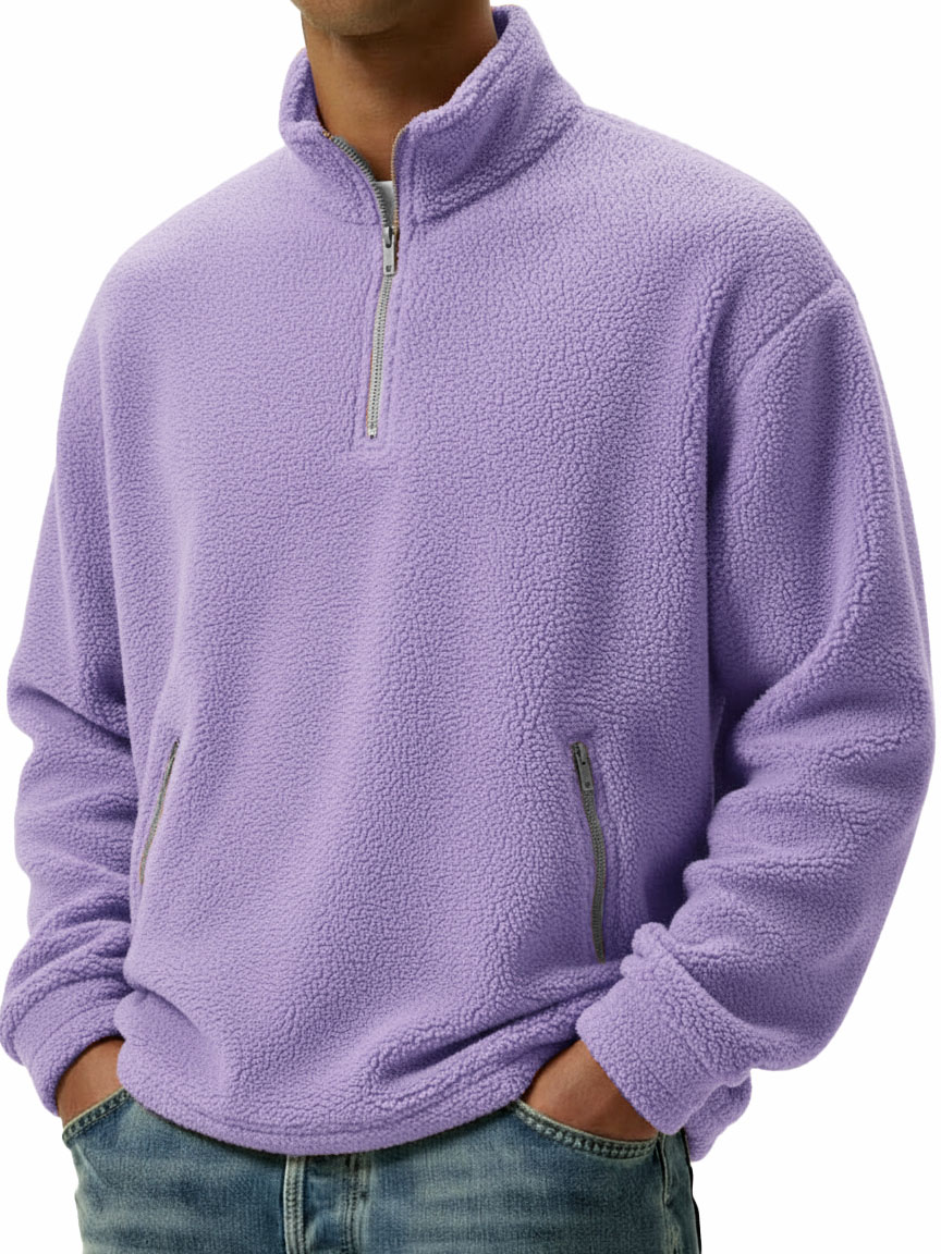 Men's Clothing Fashionable Casual Coral Velvet Fabric Stand-collar Long-sleeved Hoodie