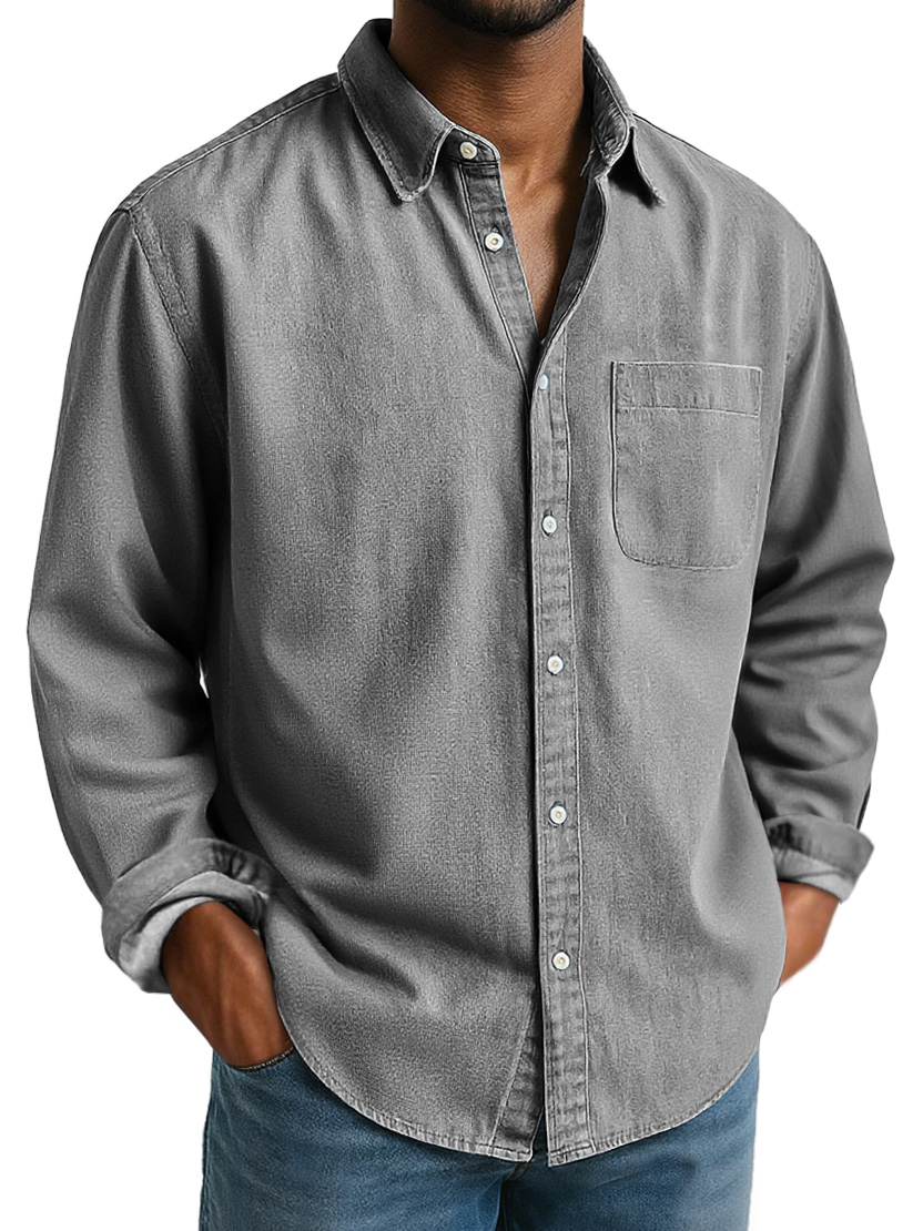 Men's Everyday Lapel Pocket Casual Comfort Long Sleeve Shirt