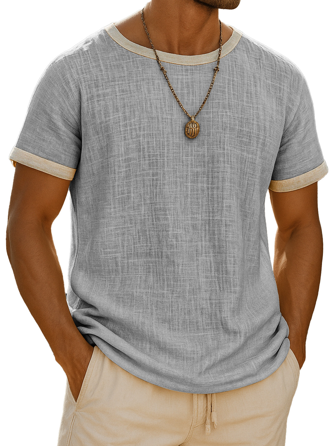 Men's Retro Daily Round Neck Colorblock Casual Short Sleeve T-shirt