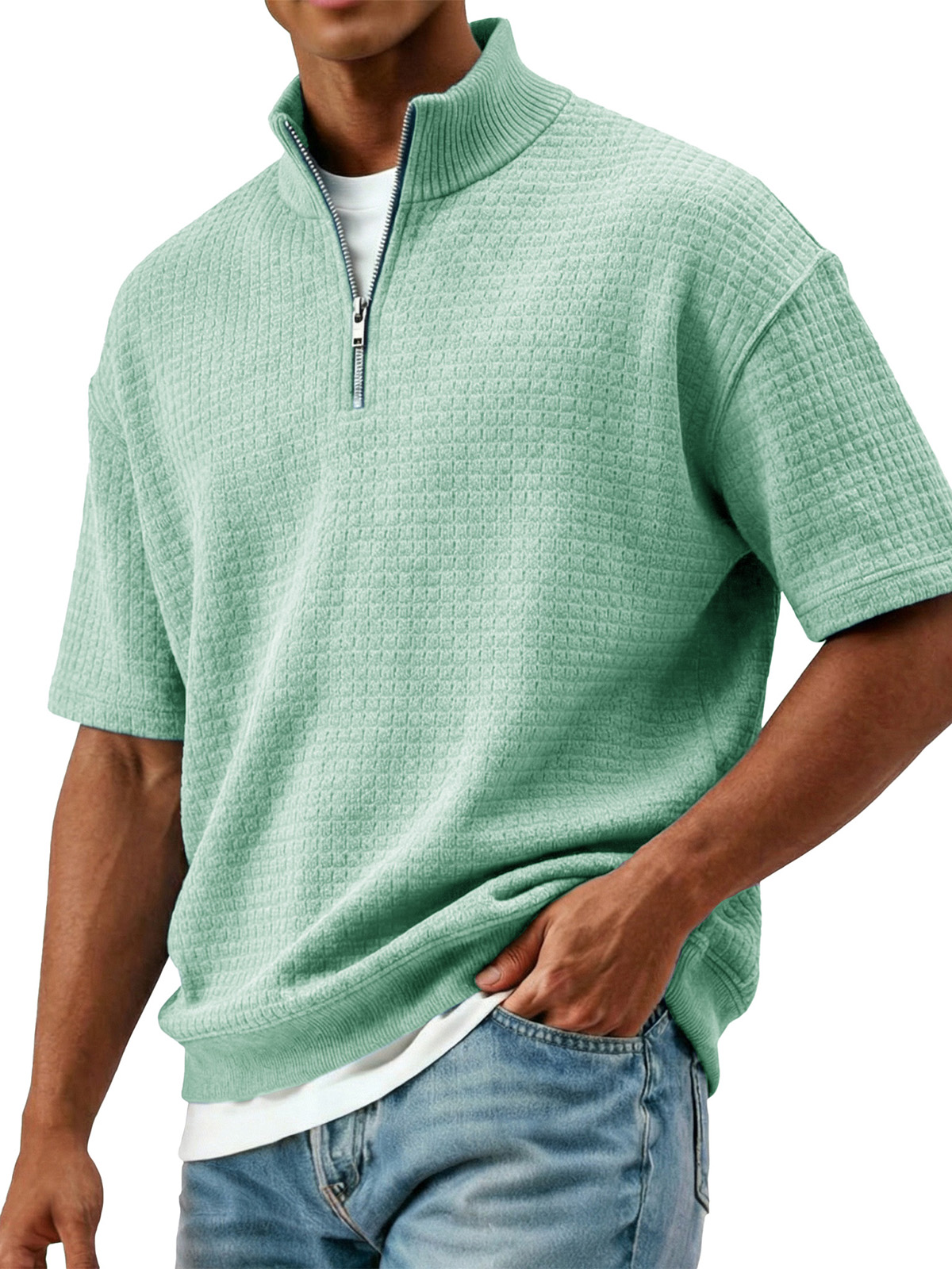 Men's Fashionable Casual Stand Collared Short-Sleeve Polo Shirt