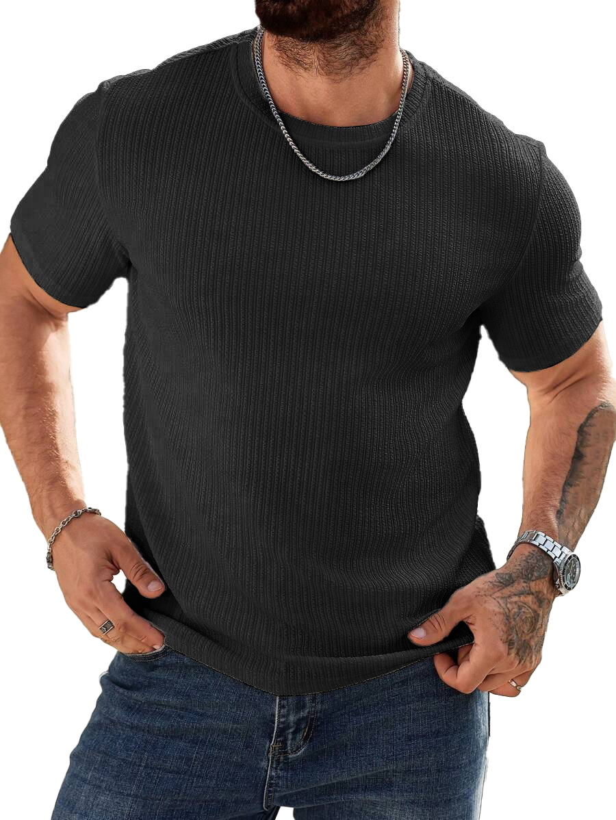 Men's Fashion Casual Striped Fabric Short Sleeve T-shirt