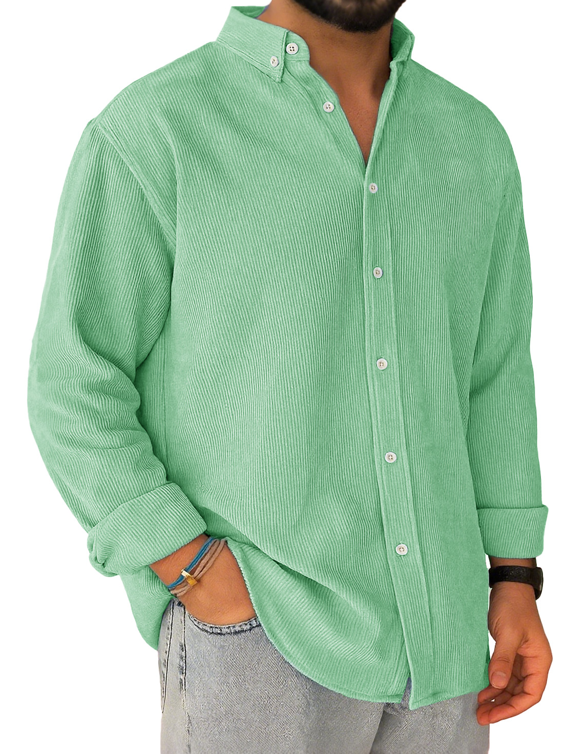 Men's Casual Corduroy Loose-fitting Long-sleeved Lapel Shirt