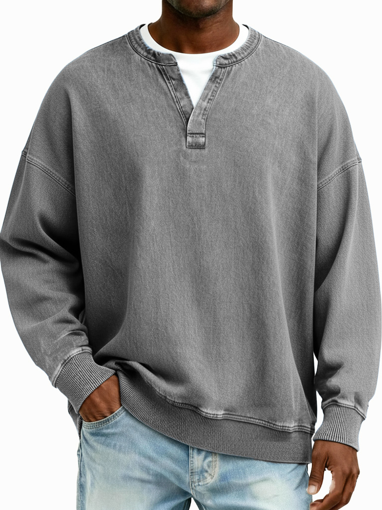 Men's Fashionable Casual Retro Distressed Long-Sleeved T-Shirt