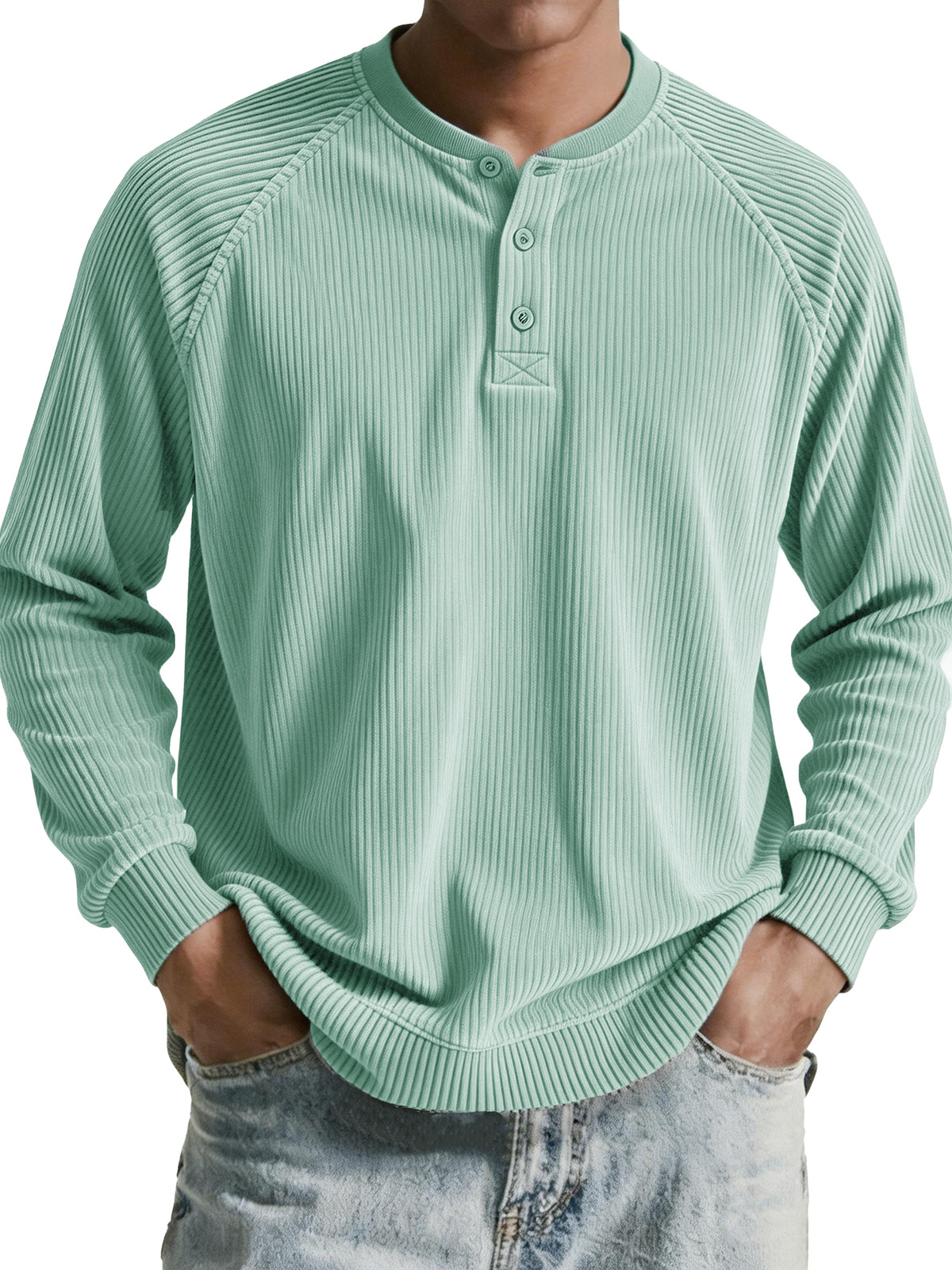 Men's clothing fashionable casual retro corduroy long-sleeved Henry shirt
