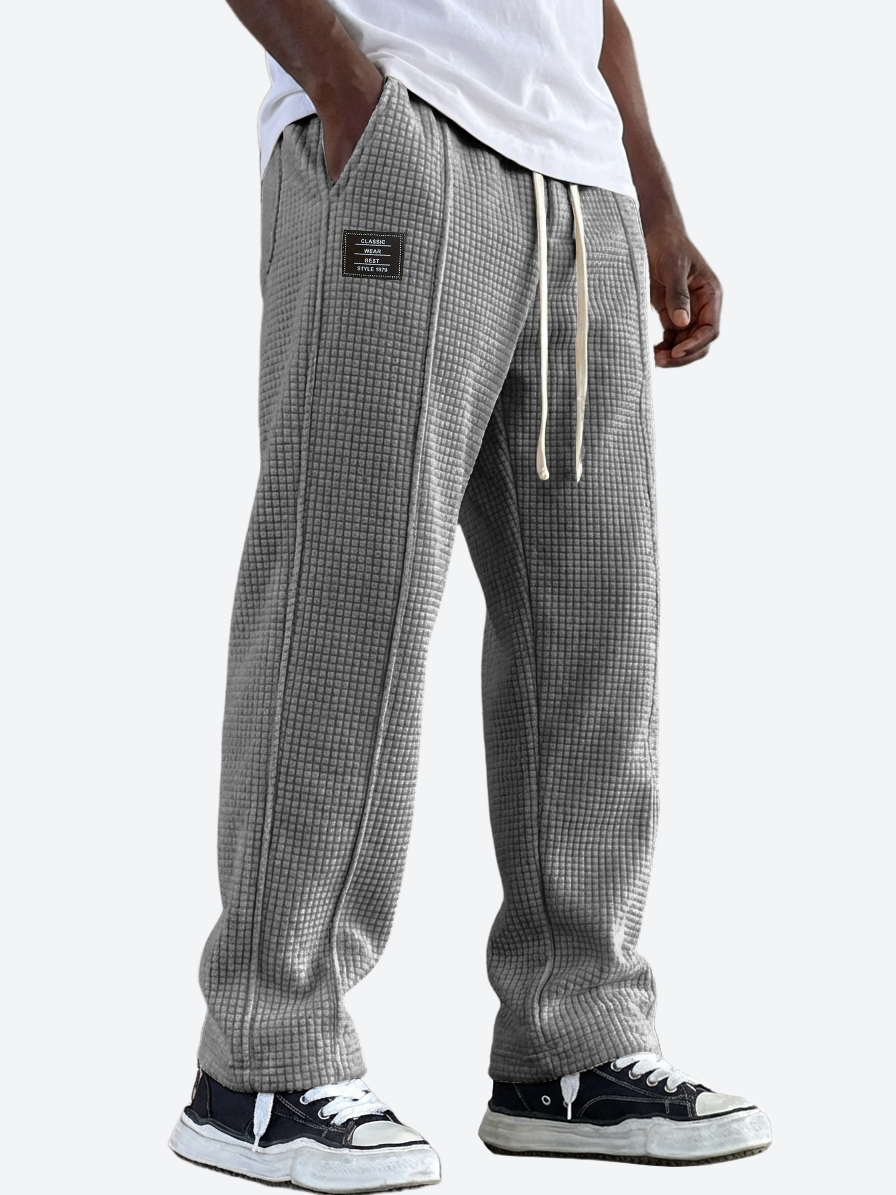 Men's Casual Waffle Texture Corduroy Multi-Pocket Pants with Embroidered Logo