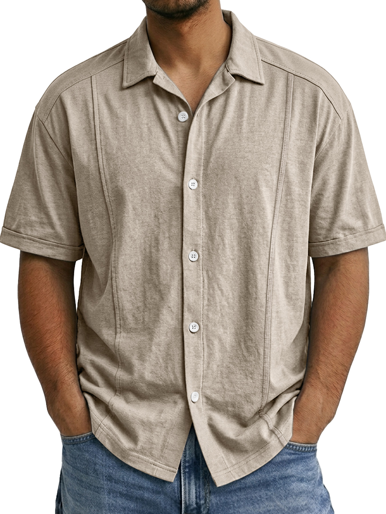 Men's Deconstructed Design Collared Casual Comfortable Short-sleeved Shirt