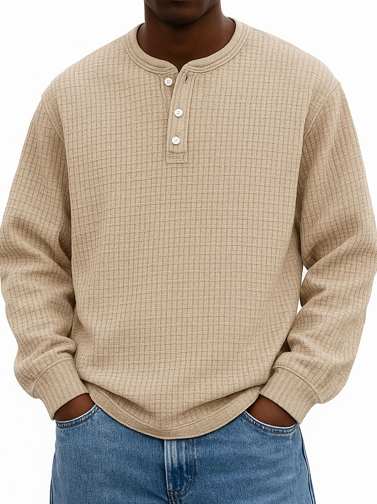 Men's Stylish Casual Corn-patterned Corduroy Fabric Stand-up Collar Half-zip Long-sleeved Henley Shirt