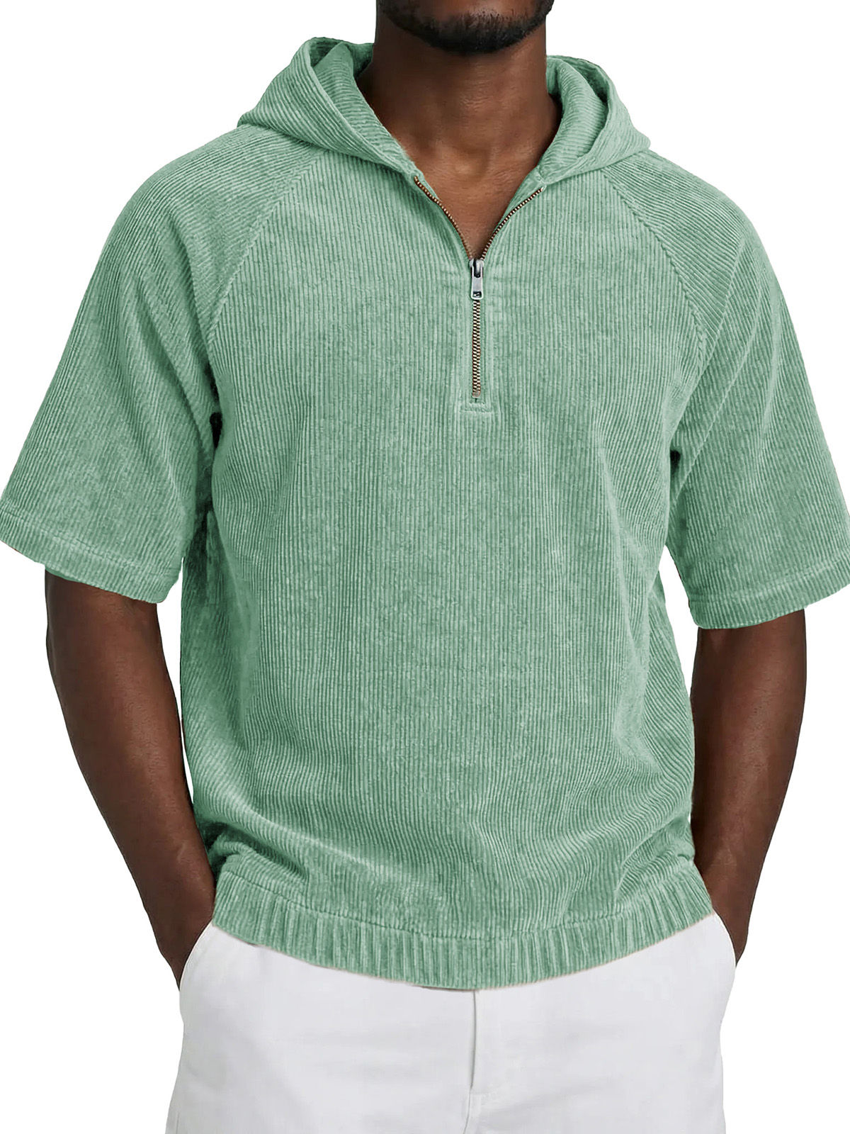 Men's Fashionable Casual Retro Hooded Short-Sleeve Zipper T-Shirt