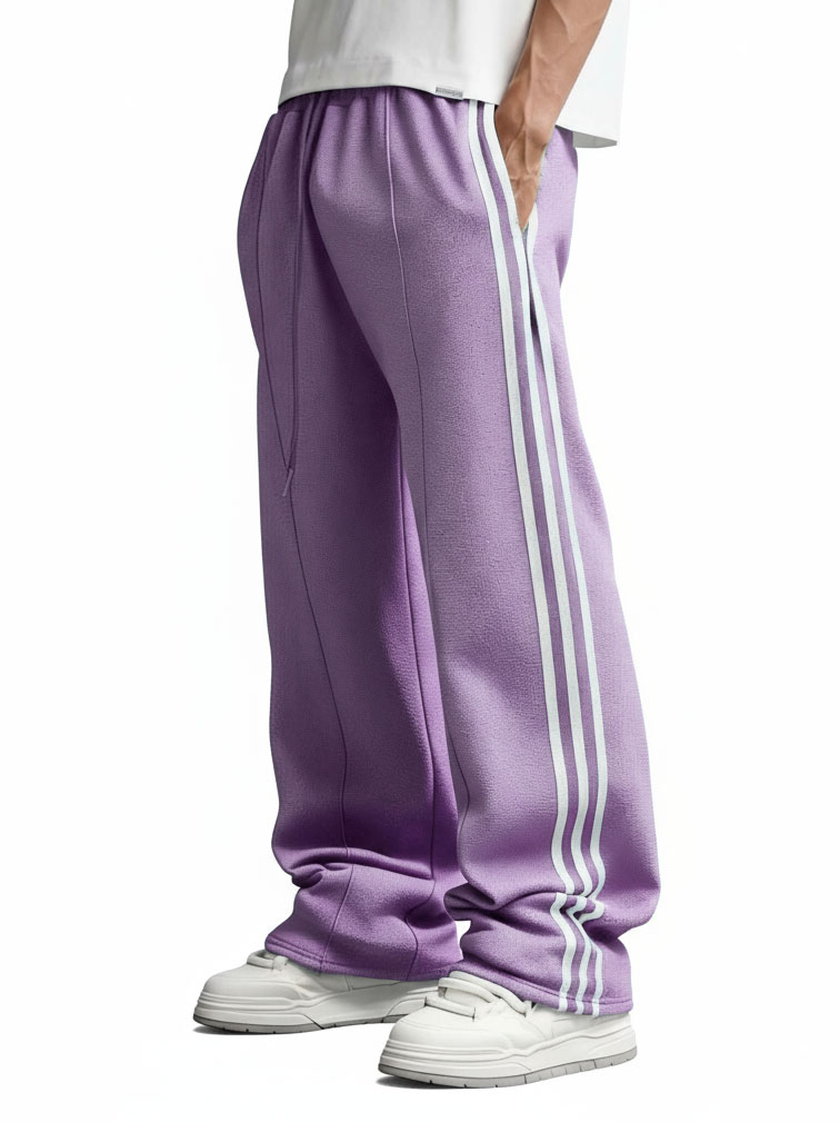 Men's Fashion Retro Striped Patchwork Loose Drawstring Belt Pocket Trousers