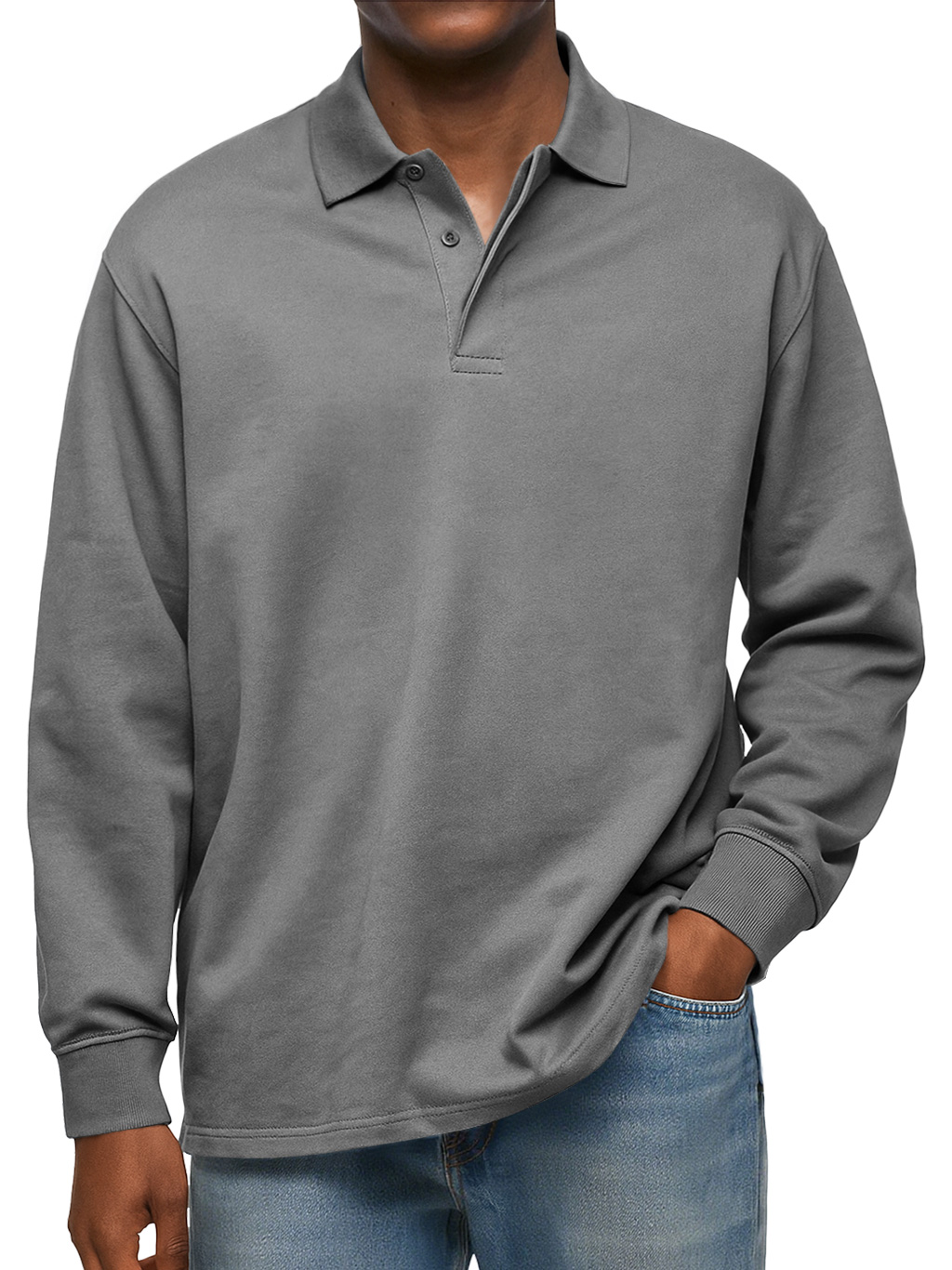Men's Pure Cotton Casual Lapel Double-layer Placket Comfortable Long-sleeved Polo Shirtt