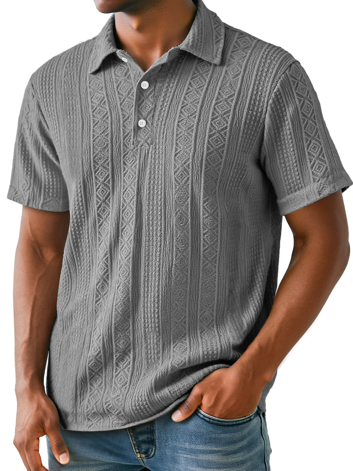 Men's Daily Lapel Jacquard Texture Casual Short-sleeved Polo Shirt