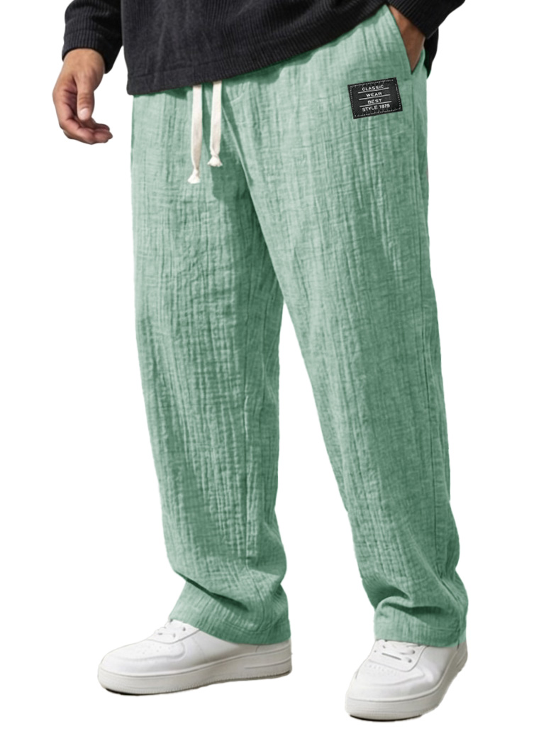 Men's Fashionable Casual Bubble-Crinkled Fabric Loose-Fit Pocket Trousers
