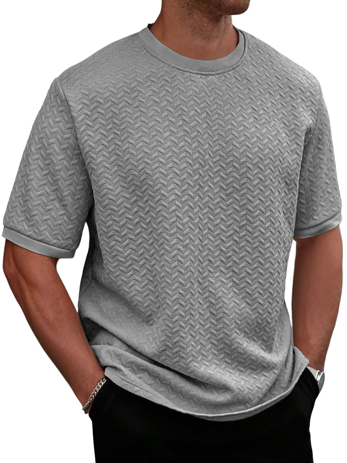 Men's Daily Round Neck Texture Casual Solid Color Comfortable Short-sleeved T-shirt