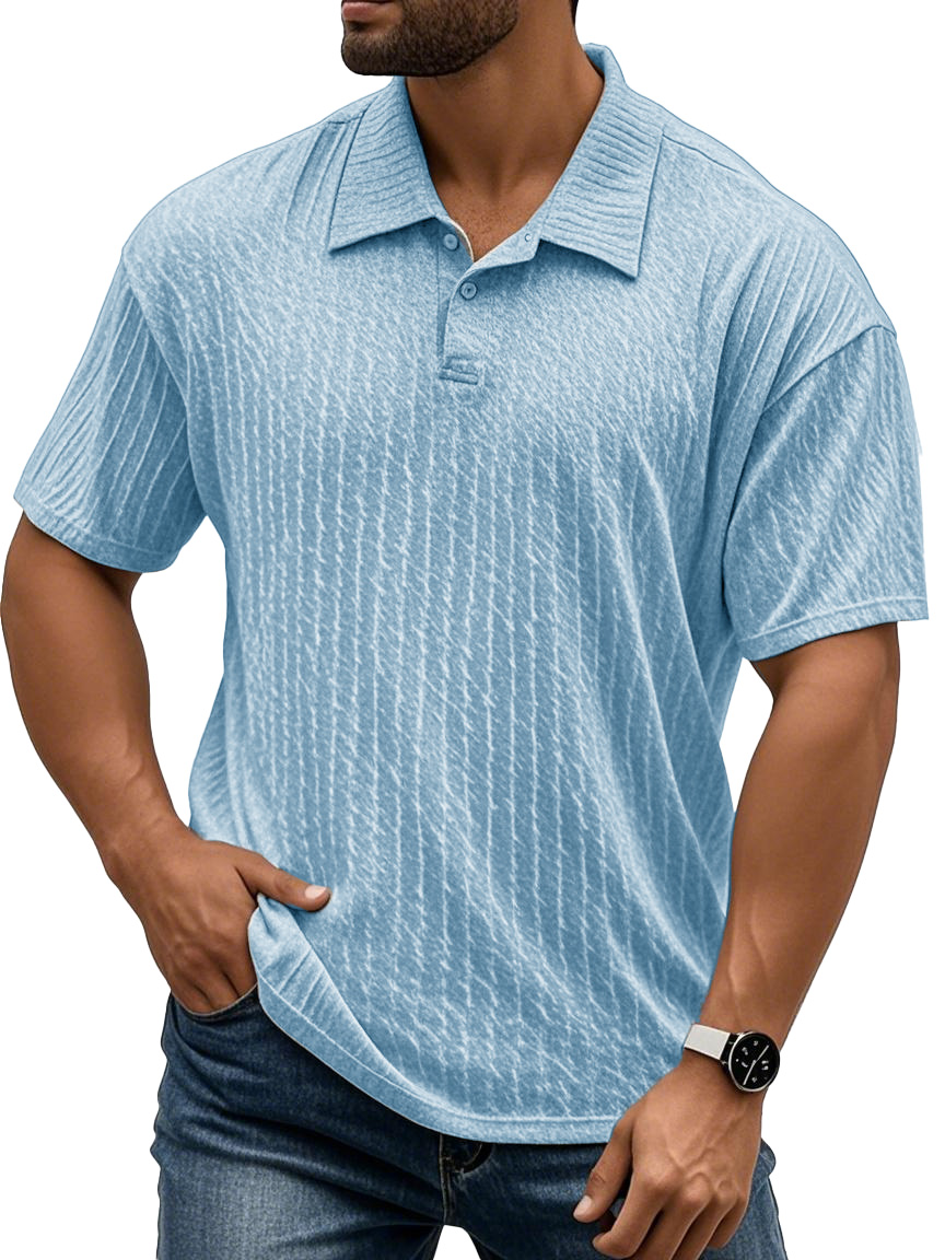 Men's Fashion Casual Textured Fabric Short-sleeved Polo Shirt