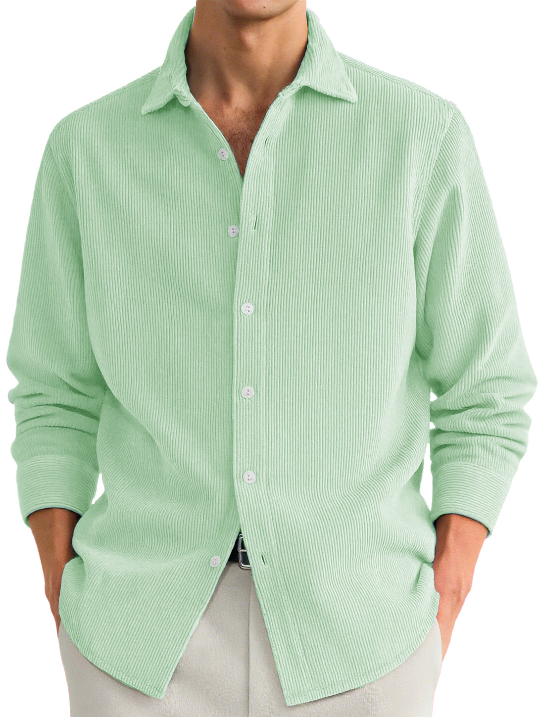 Men's Stylish Casual Ribbed Lapel Long-sleeved Shirt
