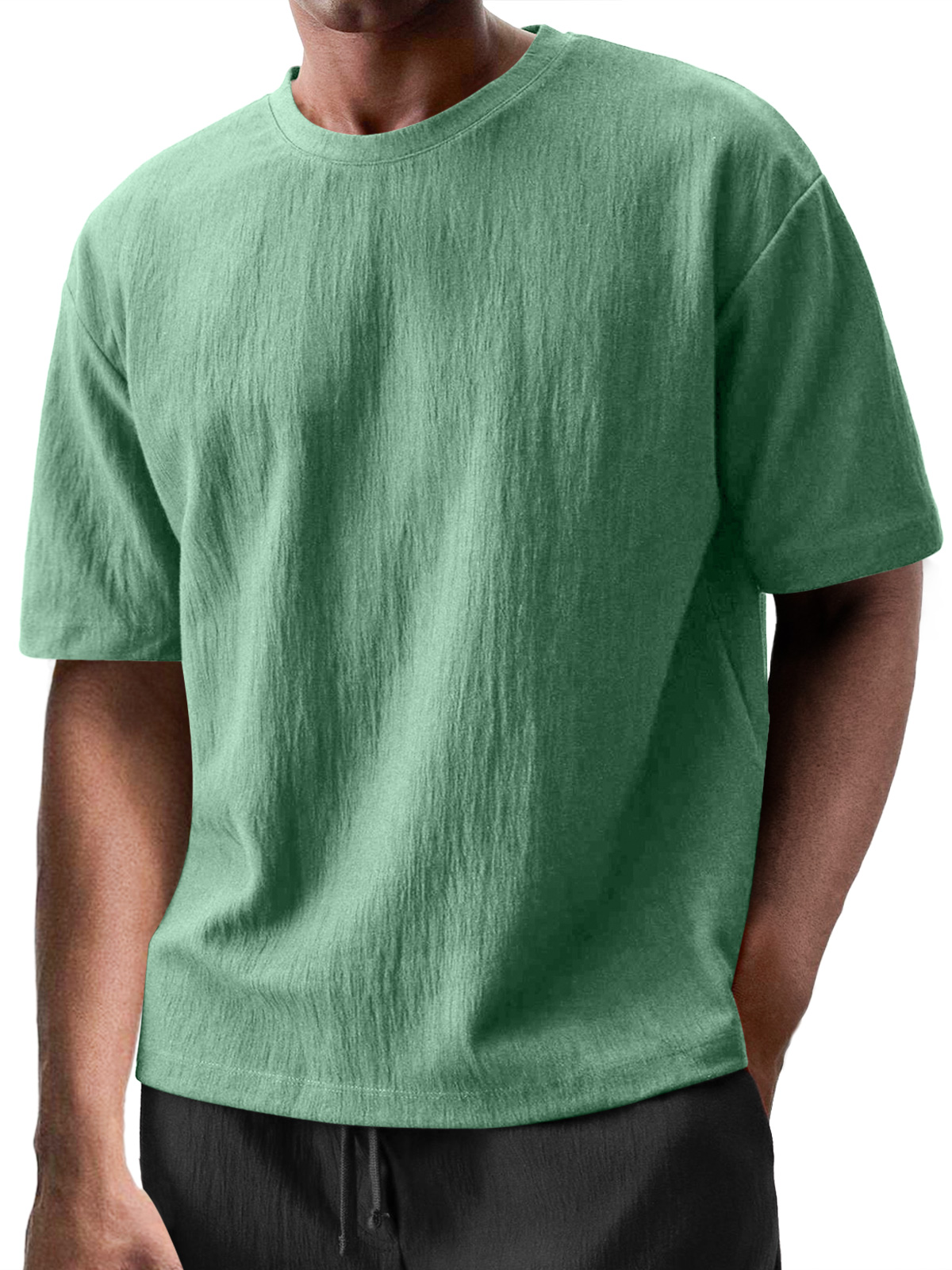 Men's Round Neck Casual Pleated Texture Short-sleeved T-shirt