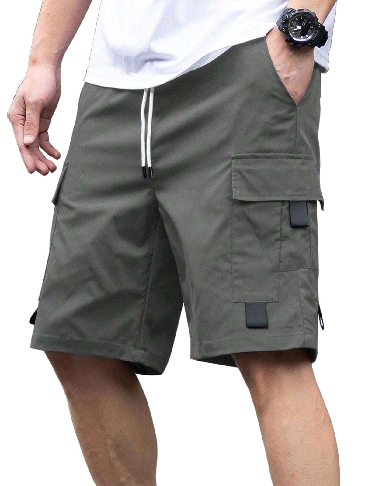 Men's Solid Color Multi-pocket Cargo Casual Shorts