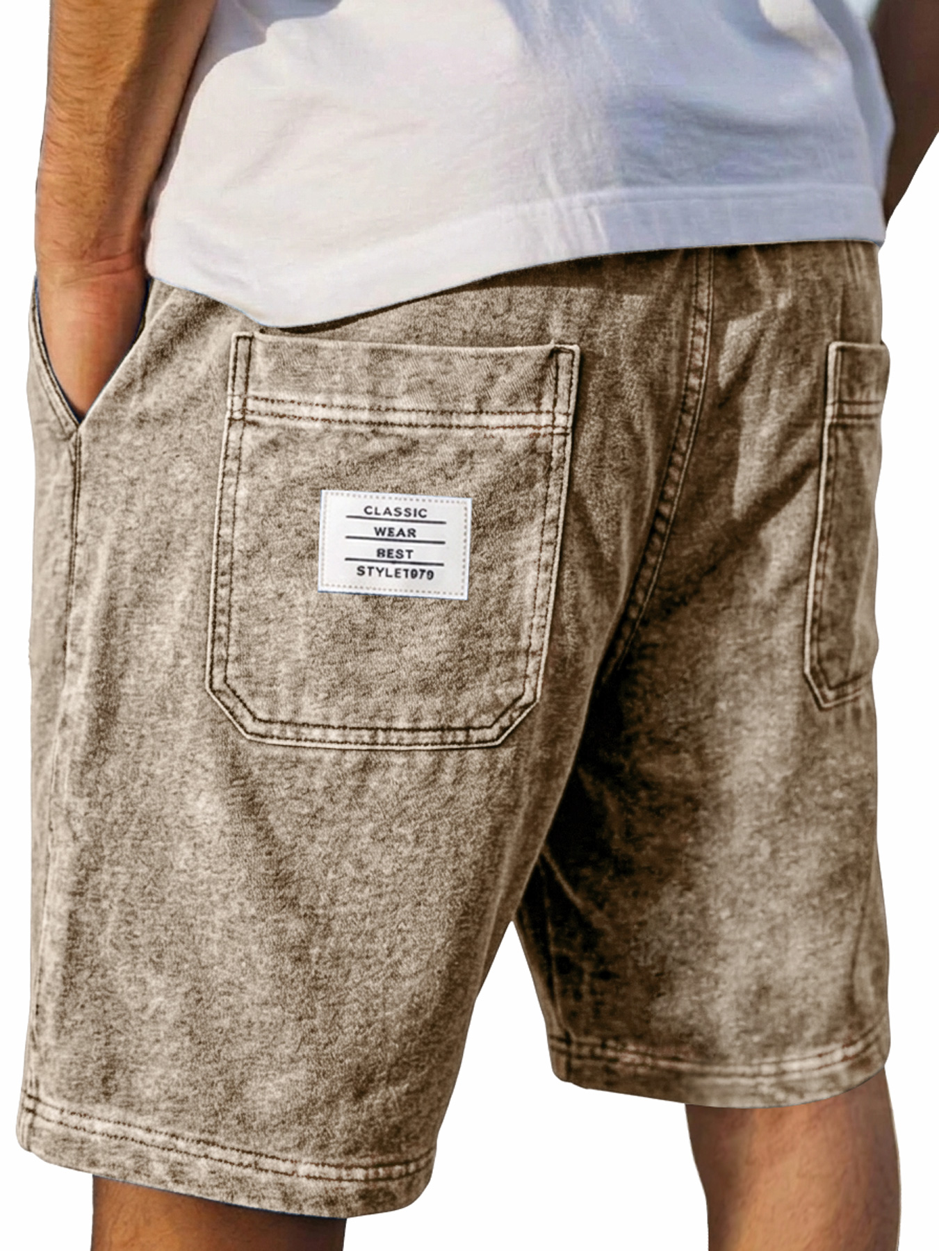 Men's Retro Double Pocket Embroidered Logo Casual Shorts