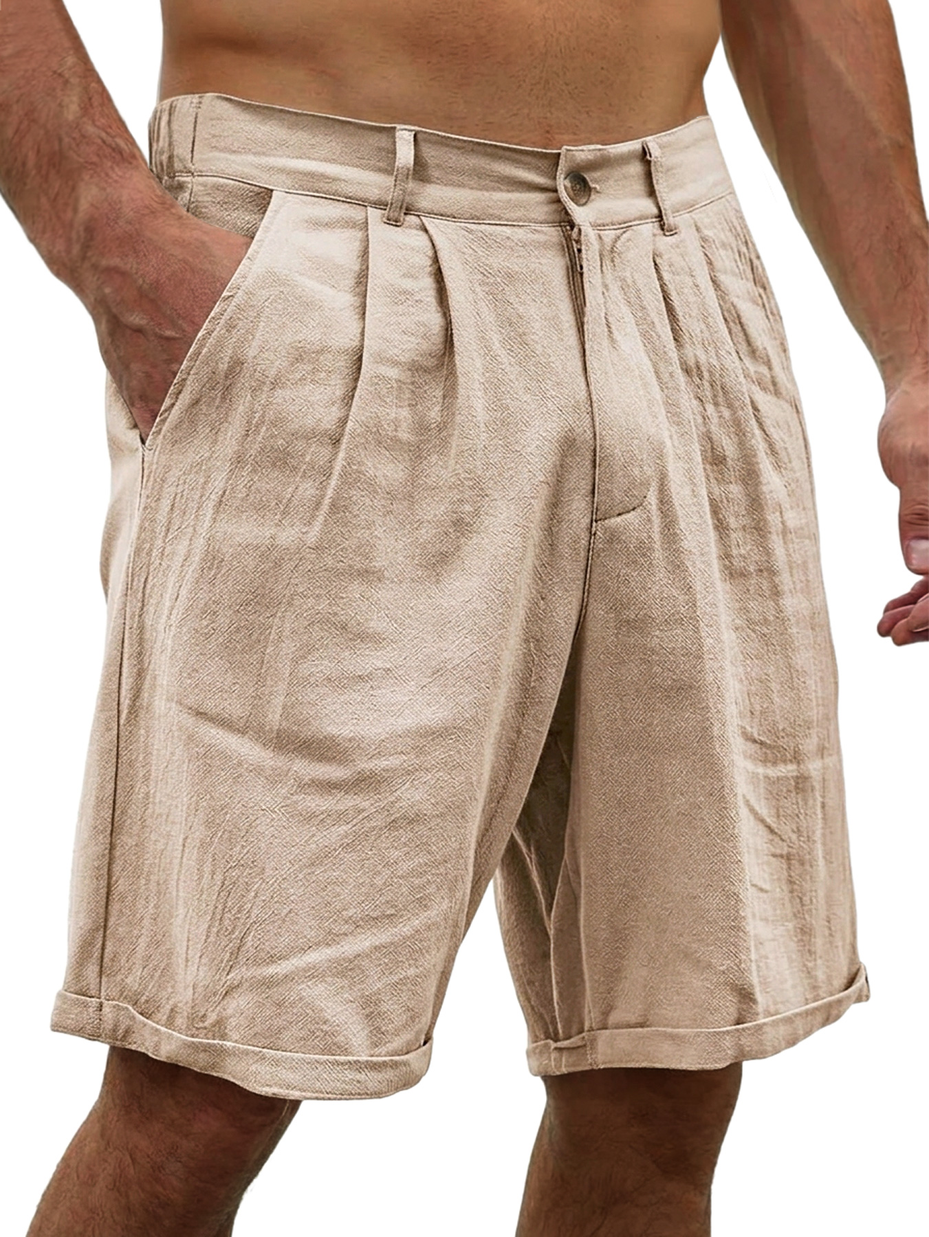 Men's Basic Cotton And Linen Button Casual Comfortable Shorts