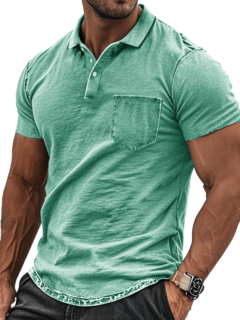 Men's Fashion Retro Distressed Pocket Short-sleeved Polo Shirt