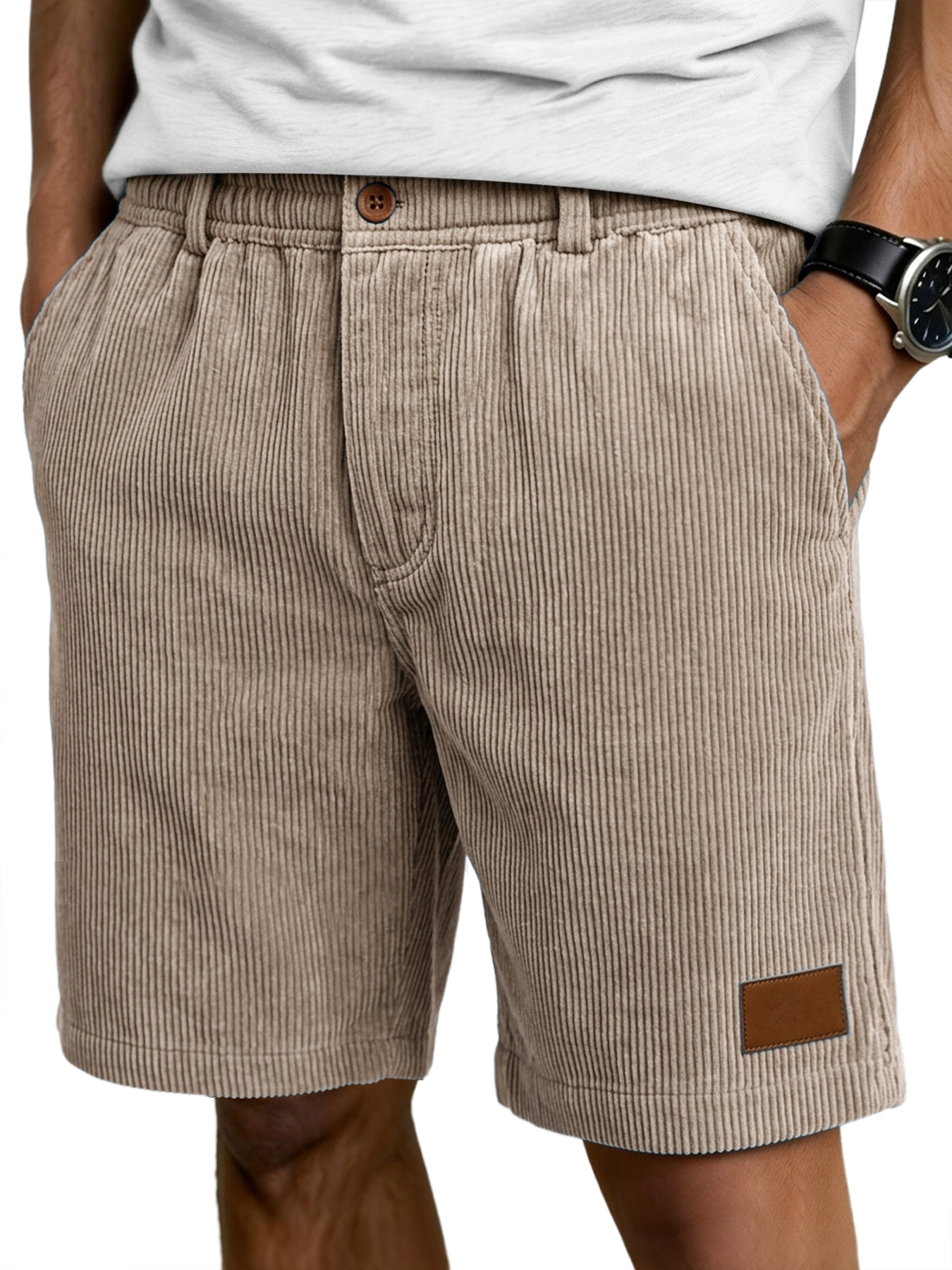 Men's Retro Corduroy Embroidered Label Casual Shorts