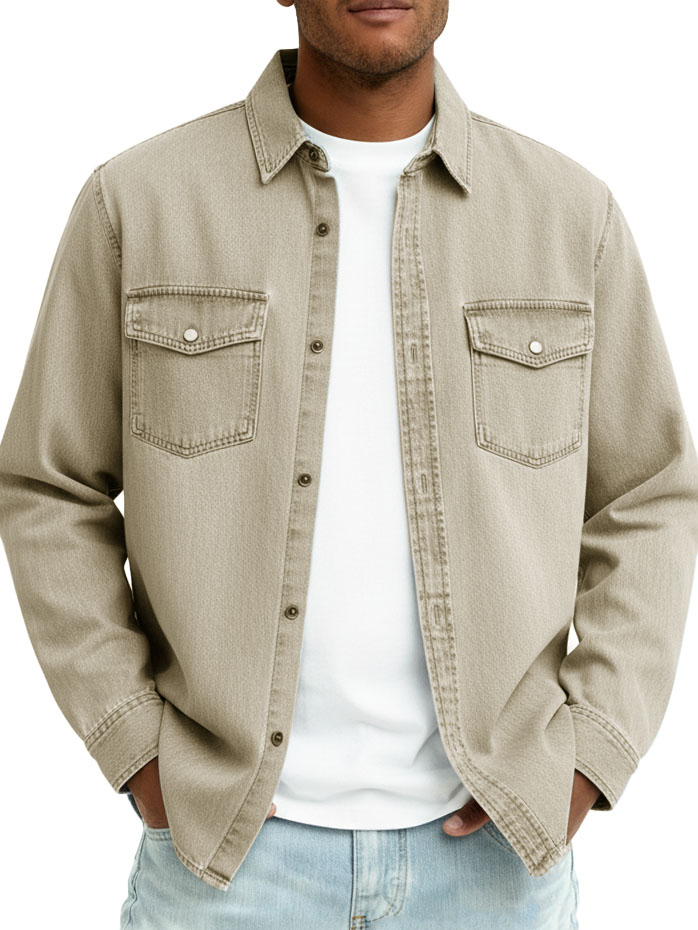 Men's Fashionable Casual Retro Double Pocket Long-Sleeved Shirt