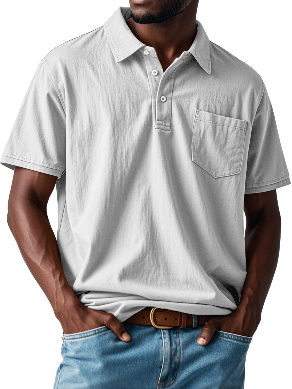 Men's Retro Distressed Pocket Short Sleeve Lapel Polo Shirt