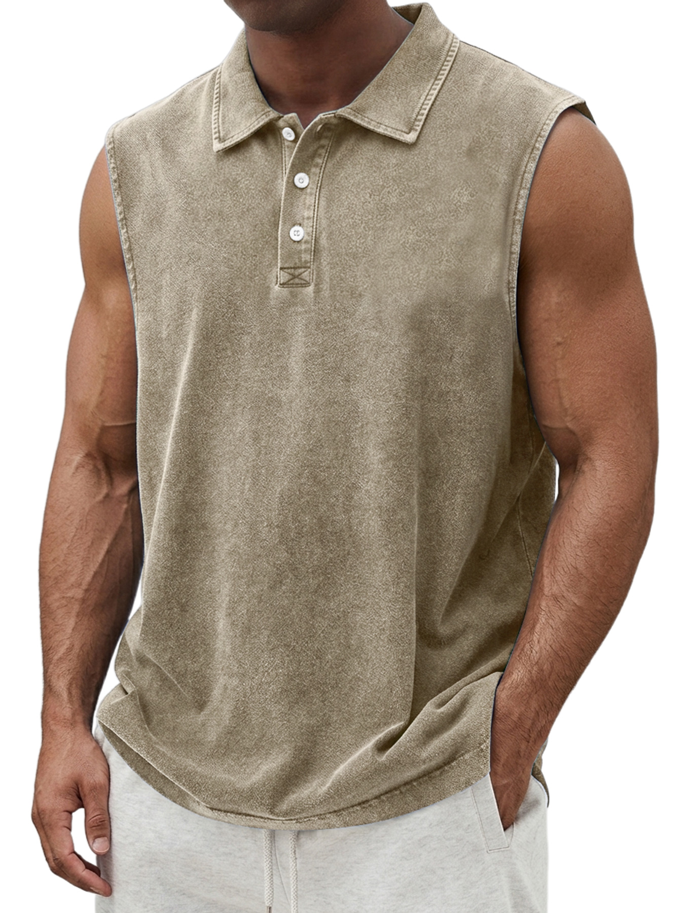 Men's Retro Collar Button Casual Sleeveless Polo Shirt