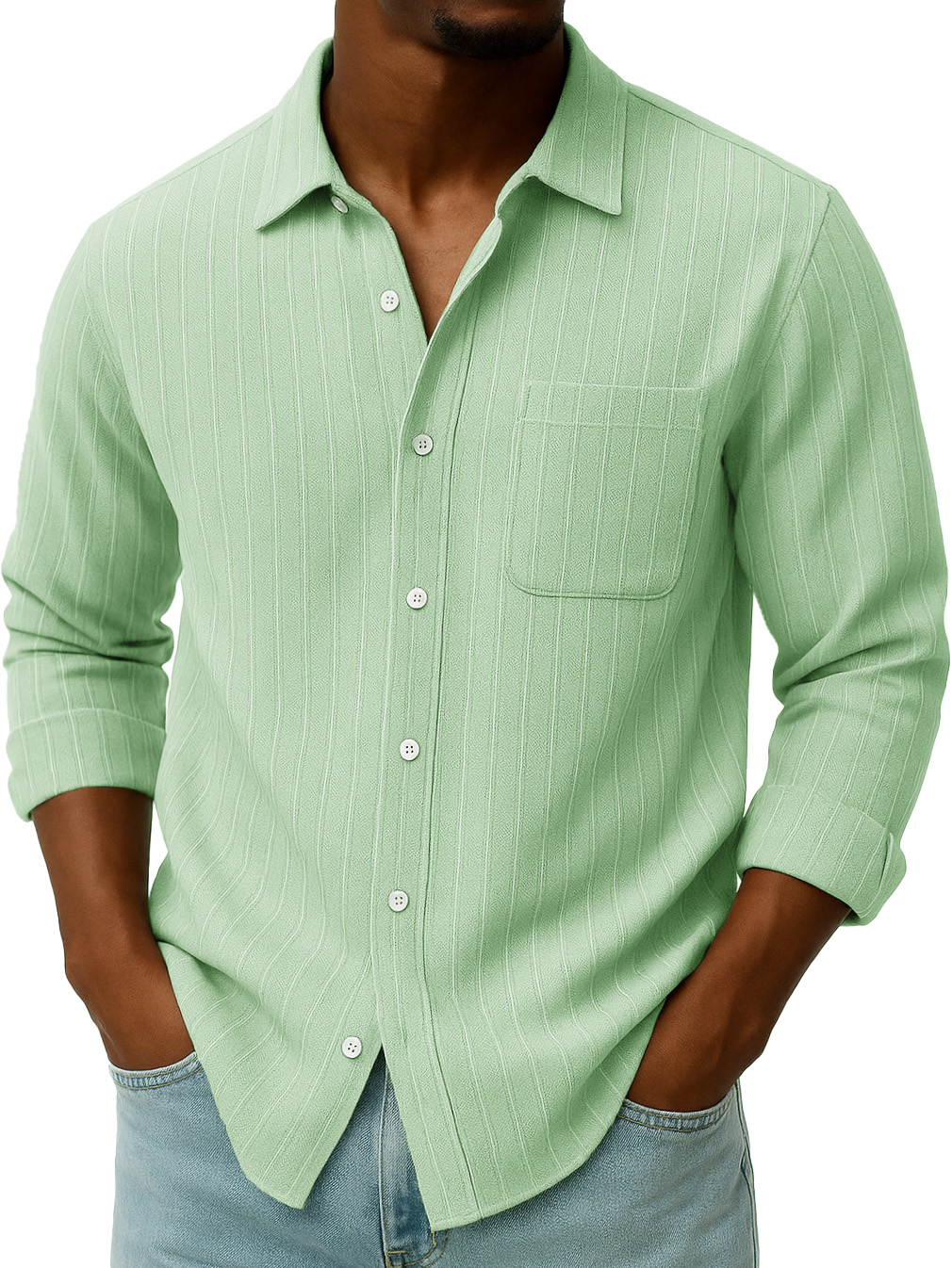 Men's Stylish Casual Everyday Jacquard Lapel Long-sleeved Shirt