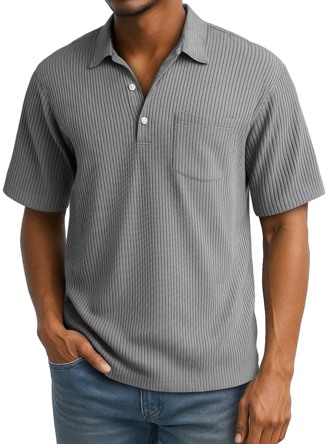 Men's Daily Lapel Pocket Ribbed Short-sleeved Polo Shirt