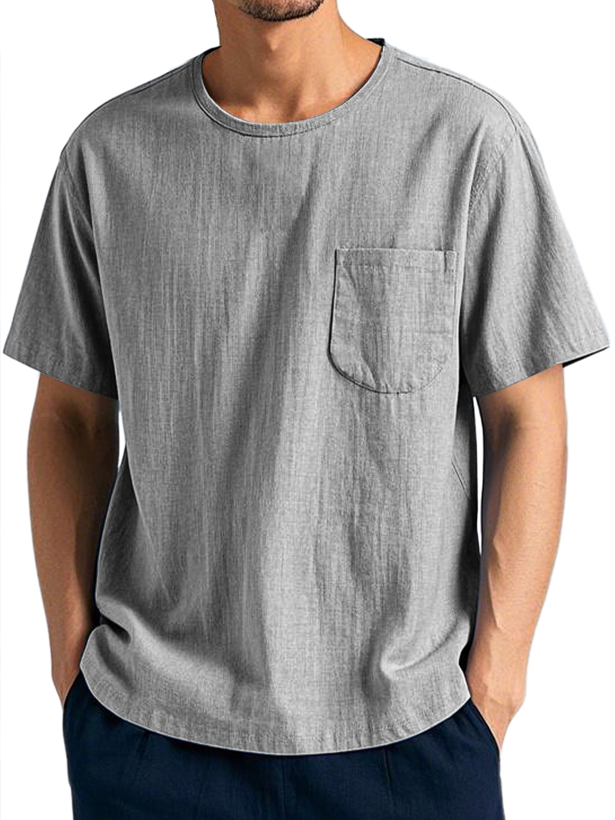 Men's Everyday Casual Round Neck Pocket Comfort Short Sleeve T-Shirt