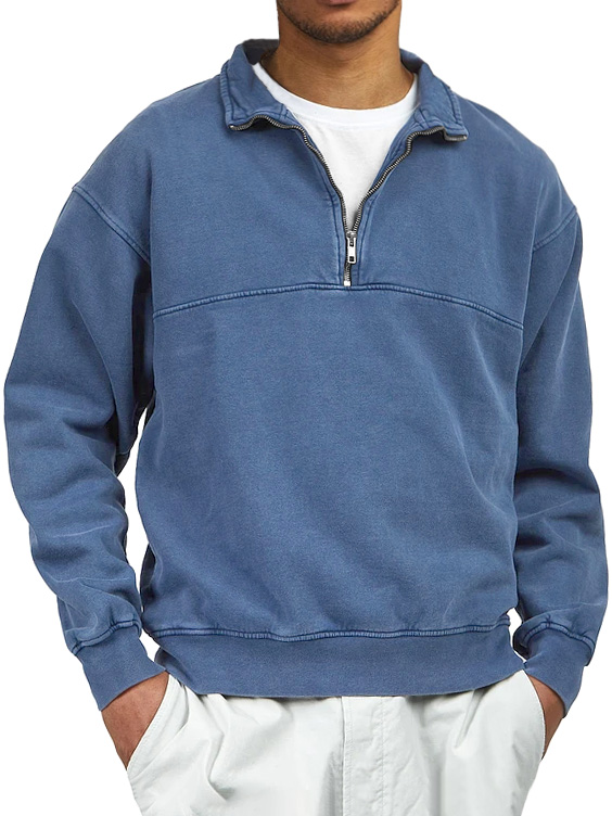 Men's Retro Distressed Quarter Zipper Stand Collar Long-Sleeve Sweatshirt