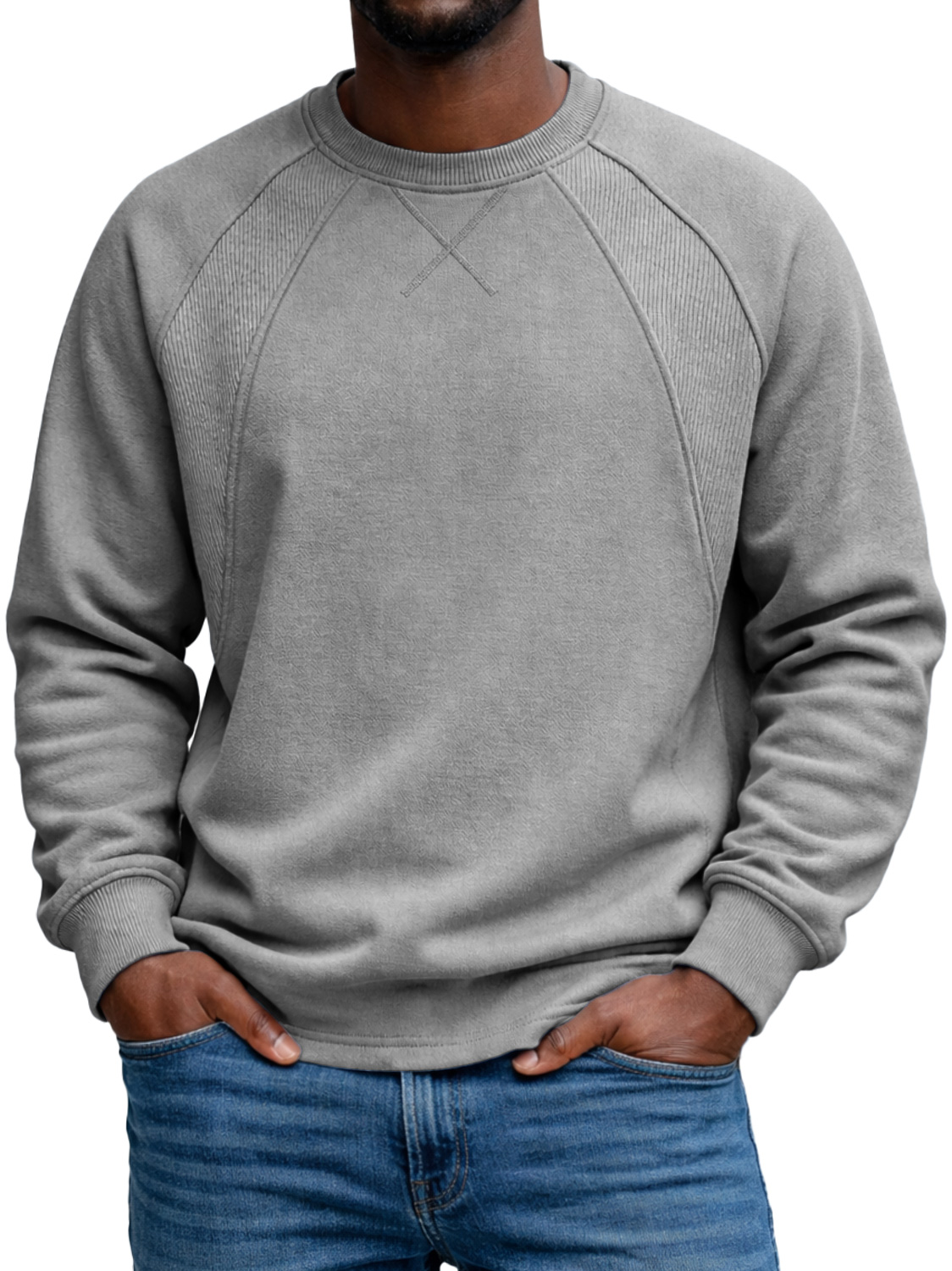 Men's Everyday Crew Neck Raglan Sleeve Patchwork Design Casual Long-sleeved T-shirt