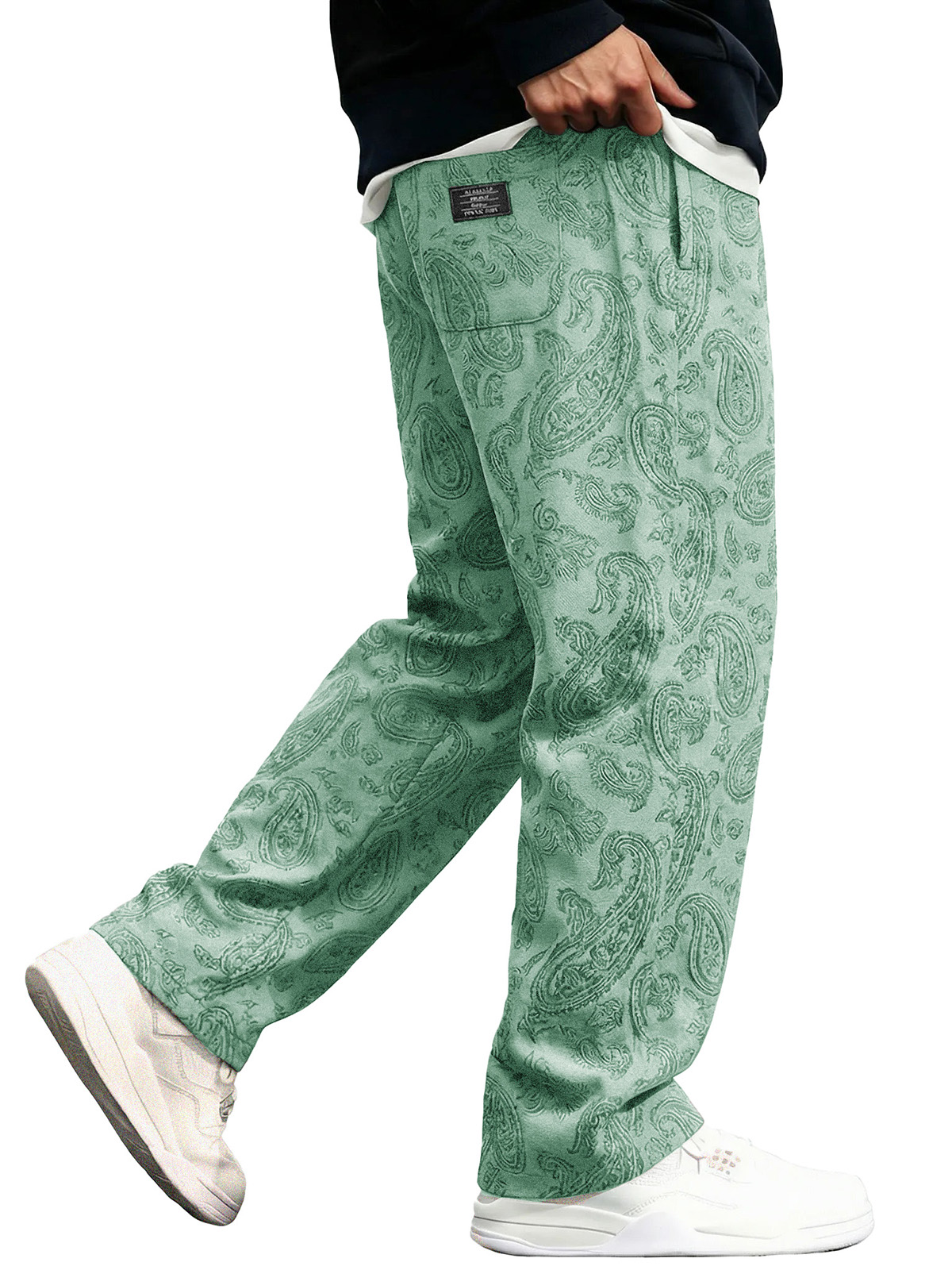 Men's Fashionable Casual Paisley Fabric Loose-Fit Pocket Trousers