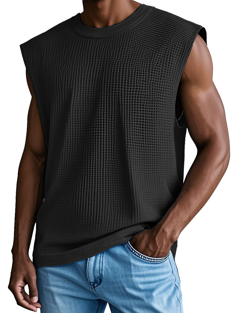 Men's Fashion Retro Sports Waffle Fabric Sleeveless T-shirt