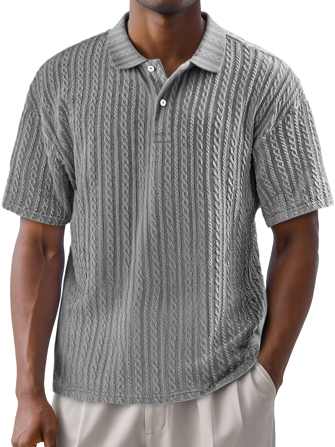 Men's Simple Texture Daily Lapel Button Casual Solid Color Short-sleeved Polo Shirt