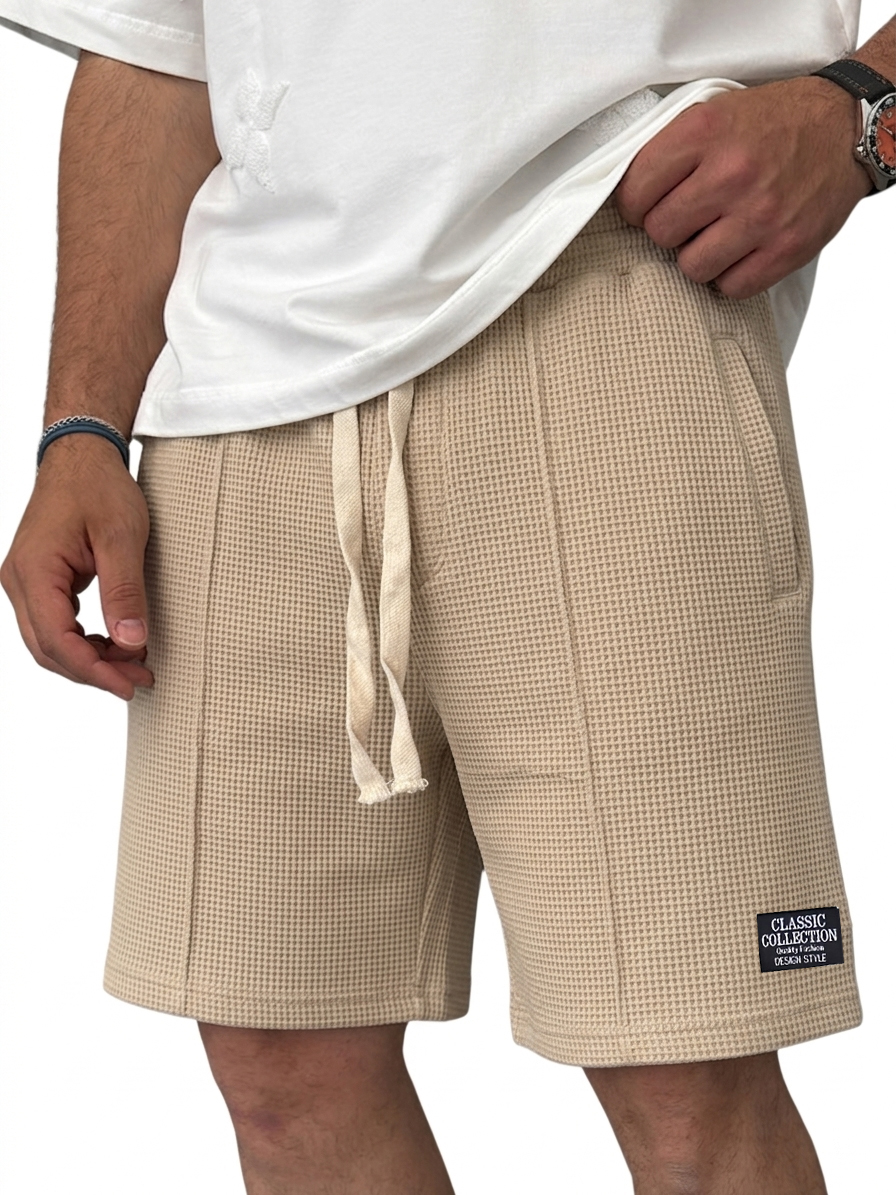 Men's Waffle Knit Casual Drawstring Elastic Waist Embroidered Logo Shorts